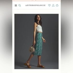 Anthropologie Green Midi Skirt